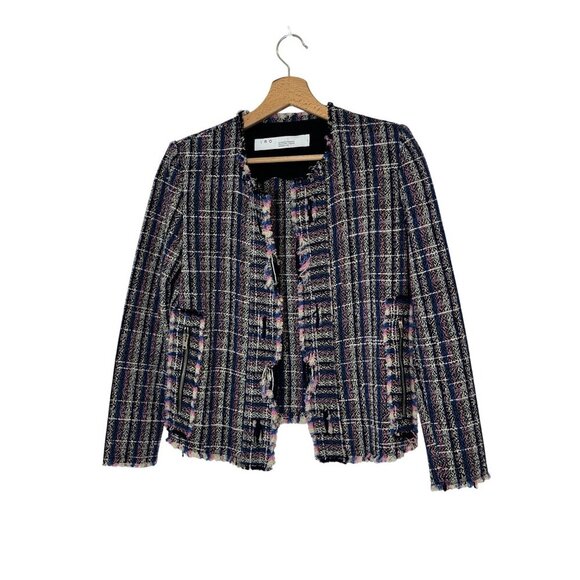 IRO Frannie Blue Tweed Open Front Jacket Size 36 ( Small) S Multicolor - Picture 2 of 9